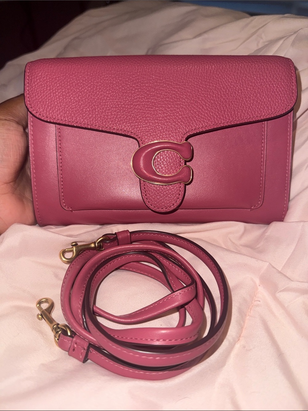Coach Pebbled Leather Wristlet in Plum Rose